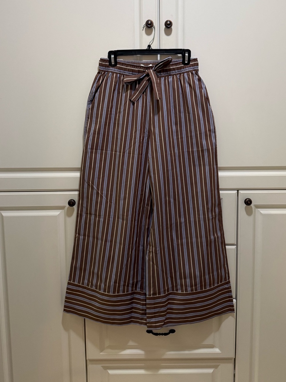 NWT Active USA Brown and Blue wide leg cotton striped pants sz M - Picture 4 of 8
